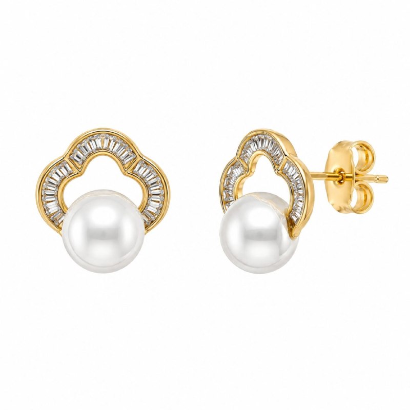ARITOS DE ENCHAPE PARA DAMA CON DISEÑO DE PERLA 1.5CM