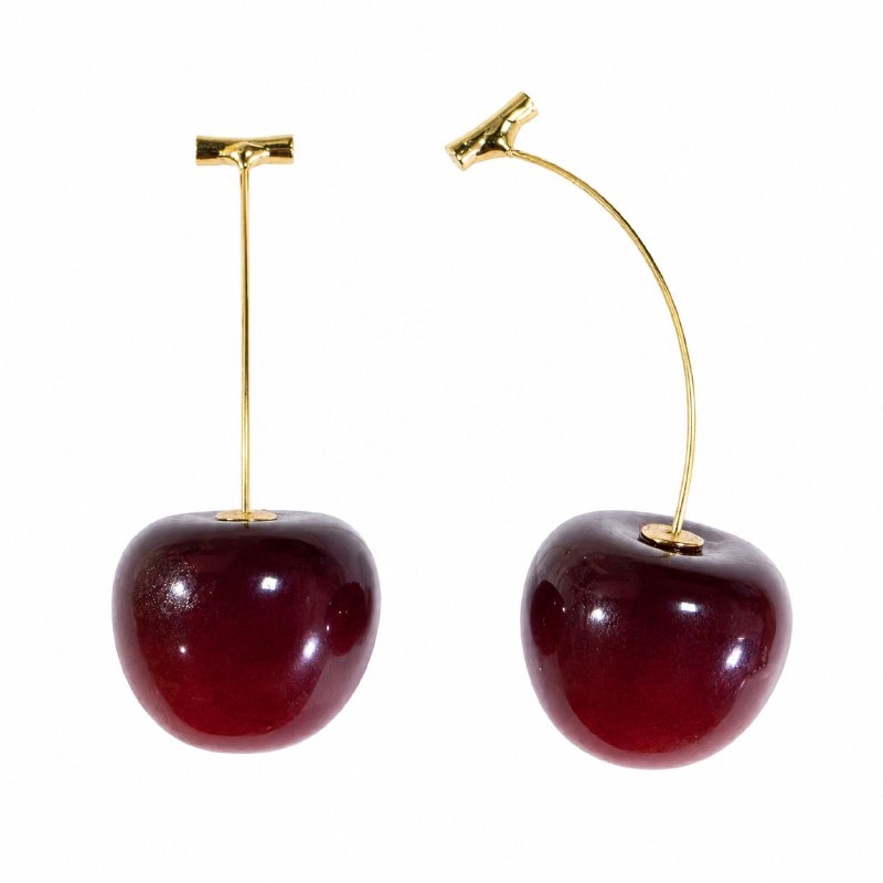 ARITOS DE ENCHAPE PARA DAMA CON DISEÑO DE CEREZAS 6CM