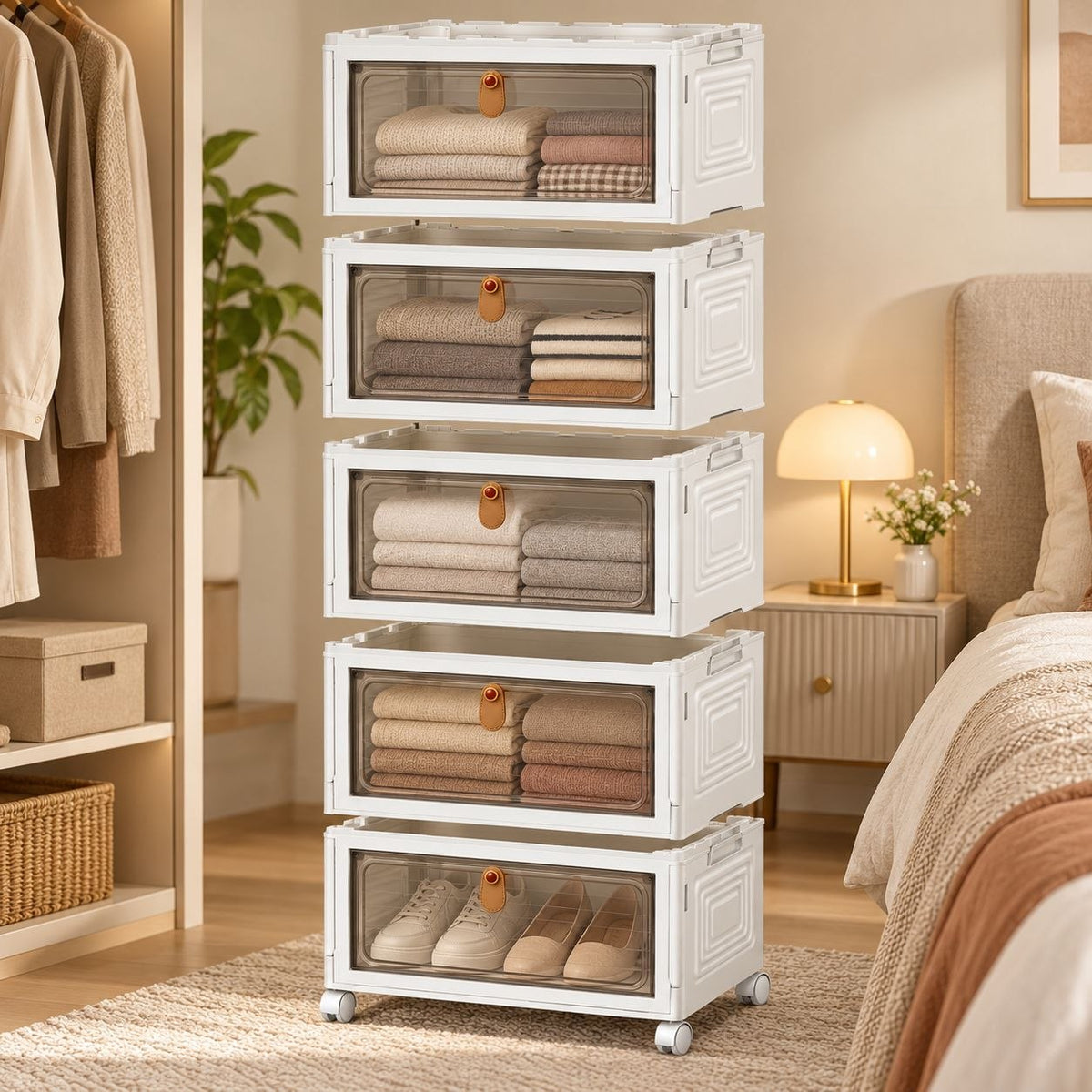 ORGANIZADOR MULTIUSOS DE 5 CAJONES CON PUERTAS TRANSPARENTES Y RUEDAS (39X28X103CM)