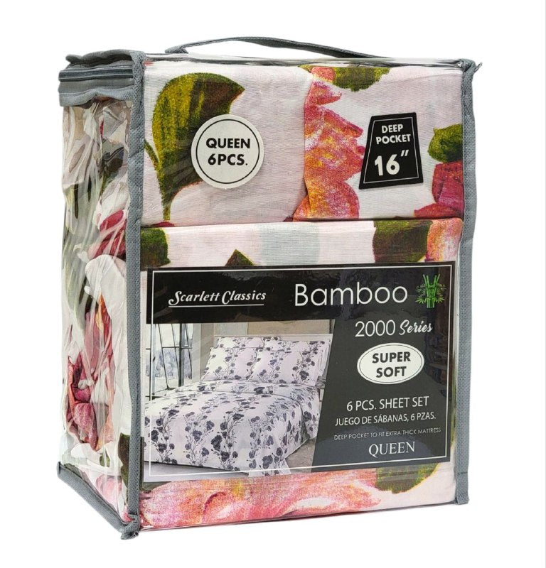JUEGO DE SABANAS CAMERA DE 6 PIEZAS QUEEN SCARLETT CLASSICS BAMBOO, 54 ESTILOS