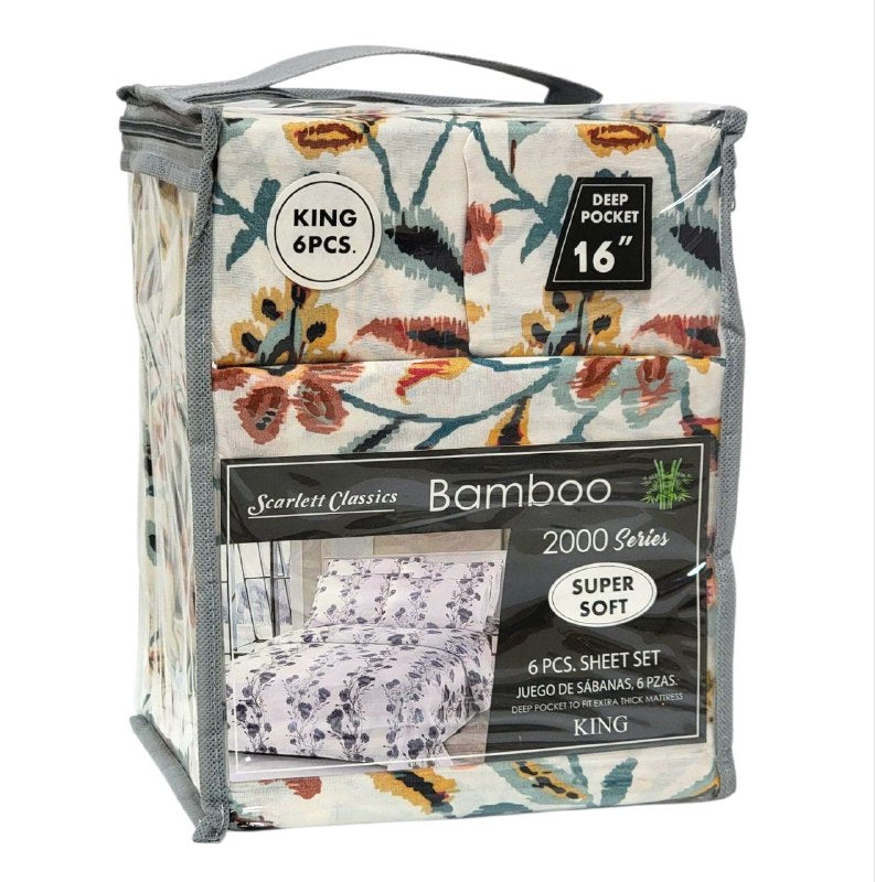 JUEGO DE SABANAS CAMERA DE 6 PIEZAS KING SCARLETT CLASSICS BAMBOO, 25 ESTILOS