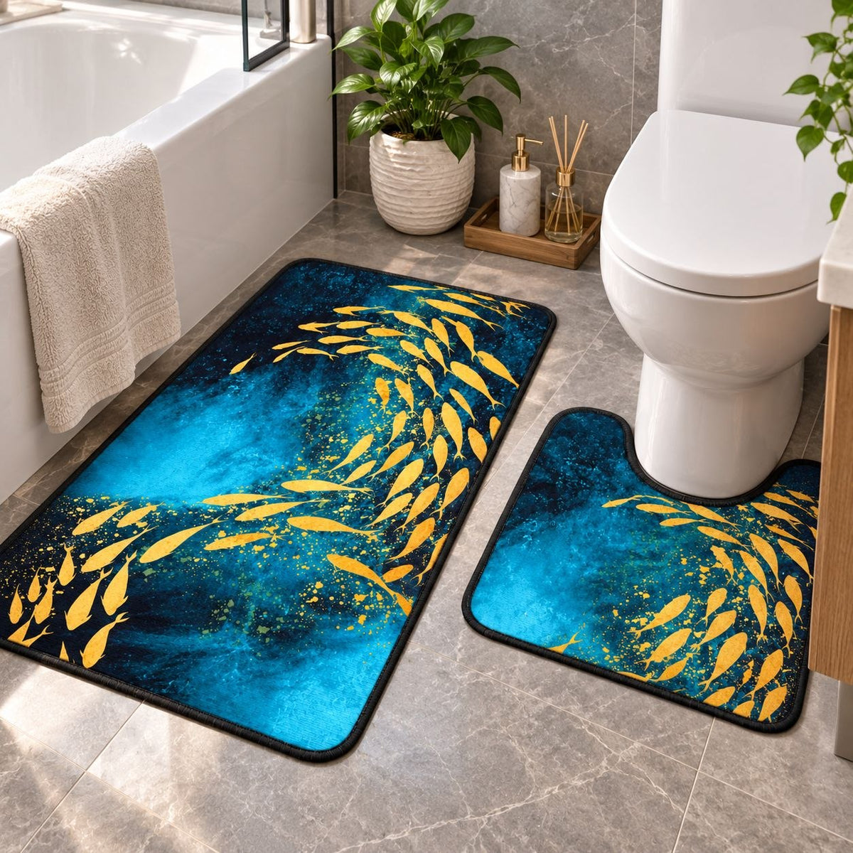 SET DE ALFOMBRAS PARA BAÑO SUAVES Y DECORATIVAS 2PCS DOOR MAT 80X50CM Y 18X18CM