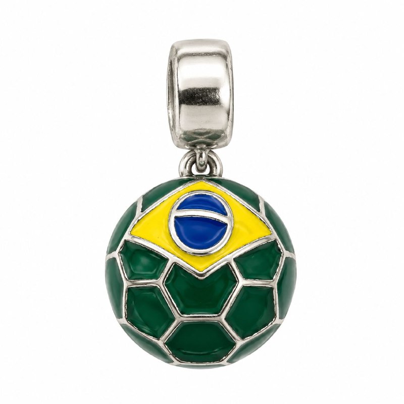 CHARM DE PLATA 9.25 CON DISEÑO DE PELOTA DE FUTBOL BRASIL MEDIDA: 2CM PESO: 3.5G