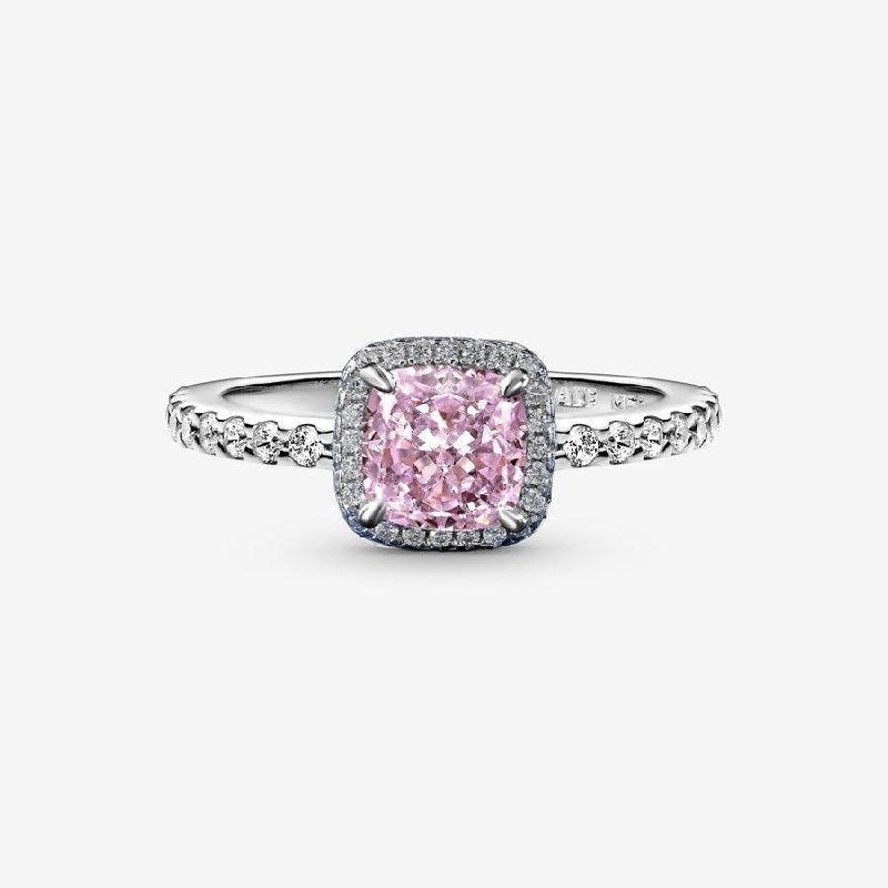 PANI1735C ANILLO PIEDRA CUADRADA ROSADA PANDORA, PLATA 925