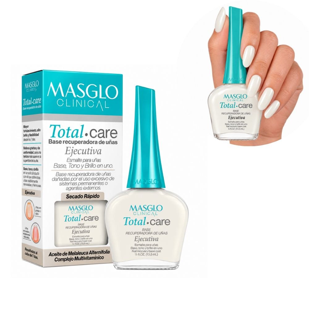 ESMALTE PARA UÑAS BASE RECUPERADORA DE UNAS CLINICAL TOTAL CARE EJECUTIVA MASGLO 13.5ML