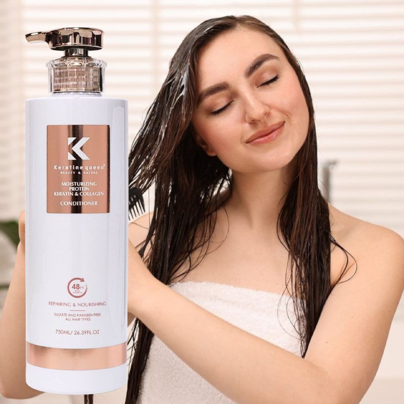 ACONDICIONADOR CON QUERATINA Y COLAGENO HIDRATA Y REPARA PROFUNDAMENTE EL CABELLO KERATINE QUEEN 750ML