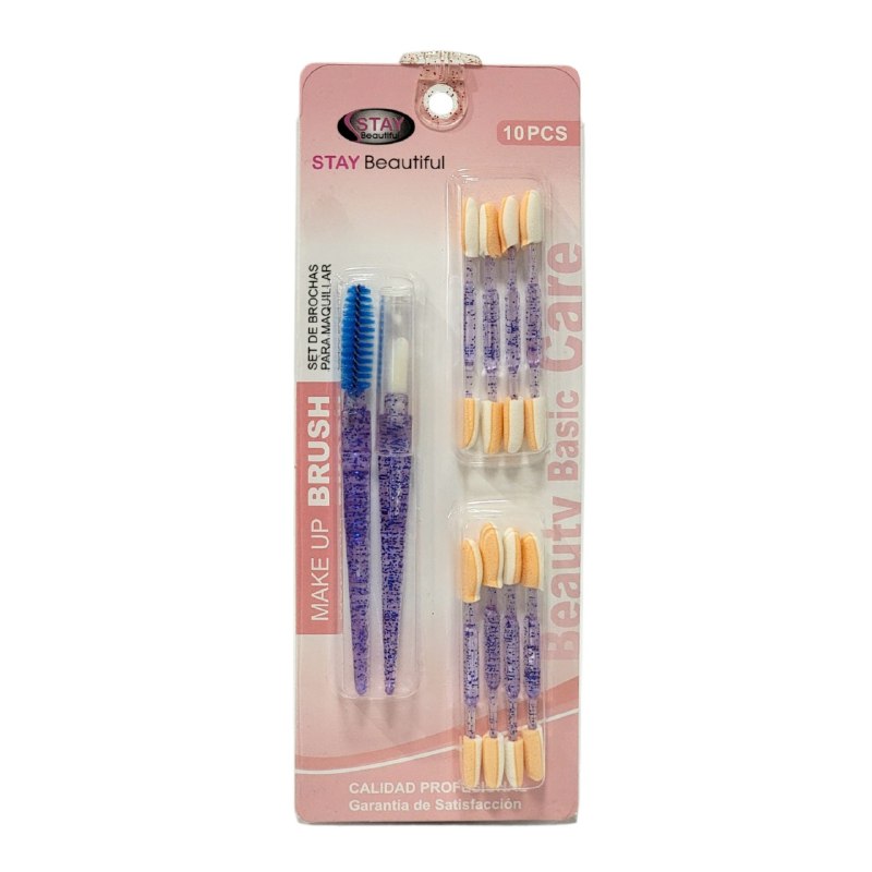 BROCHAS EN SET DE 10 PIEZAS HERRAMIENTAS PARA APLICAR SOMBRAS Y CUIDAR CEJAS Y PESTAÑAS STAY BEAUTIFUL