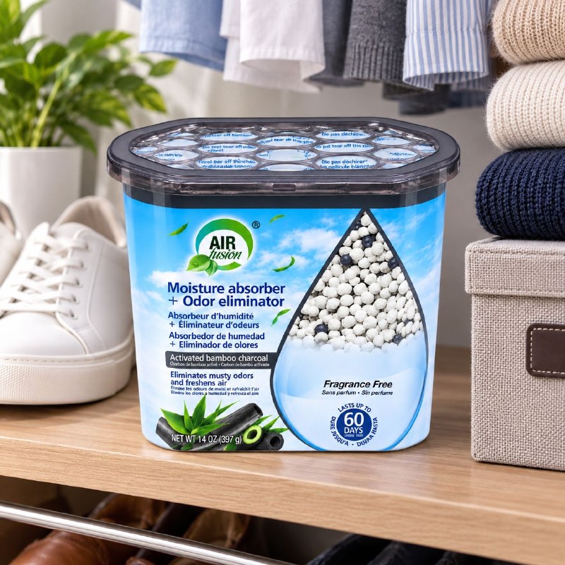 PERLAS ABSORBEDORAS DE HUMEDAD Y ELIMINADOR DE OLORESA CON CARBON DE BAMBU ACTIVADO SIN FRAGANCIA AIR FUSION 397G
