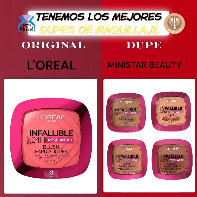 RUBOR EN POLVO INFALIBLE DE LARGA DURACION DE TEXTURA LIGERA Y FINA CON COBERTURA MODULABLE Y COLOR INTENSO MINISTAR 8G (DUPE DE LOREAL)