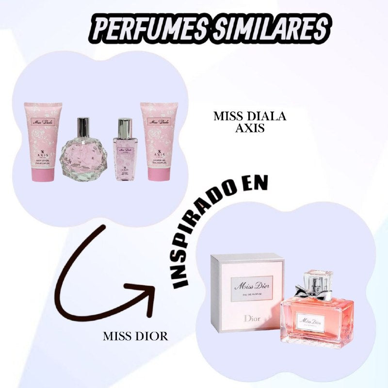 SET MISS DIALA AXIS PARFUMS EDP 100ML, BODY LOTION 75ML, SPLASH 50ML, SHOWER GEL 75ML (M) (AROMA SIMILAR MISS DIOR)