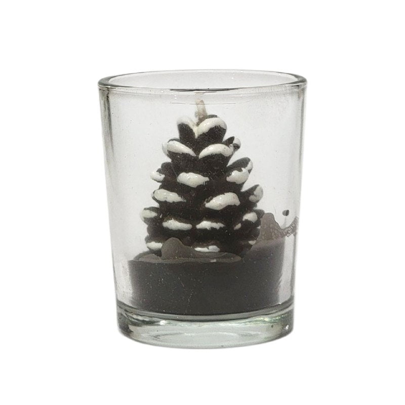 DECORACION ADORNO MINI CANDELAS NAVIDEÑAS EN VASITO DE VIDRIO 4X6CM, 4 ESTILOS