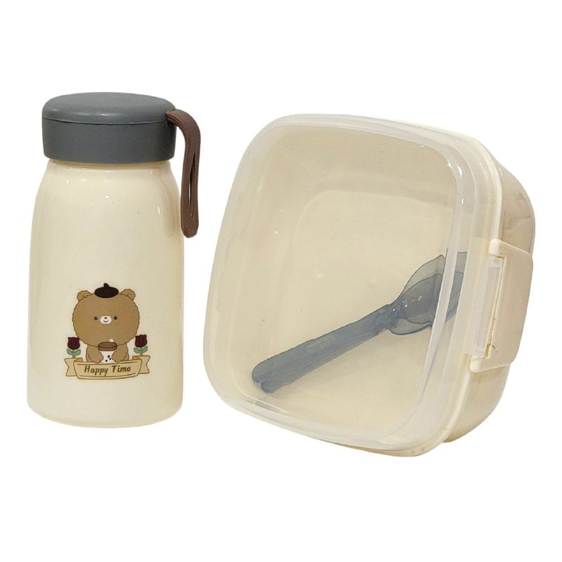 LONCHERA EN KIT CON CUBIERTOS, BOTE Y STICKERS VARIOS ESTILOS