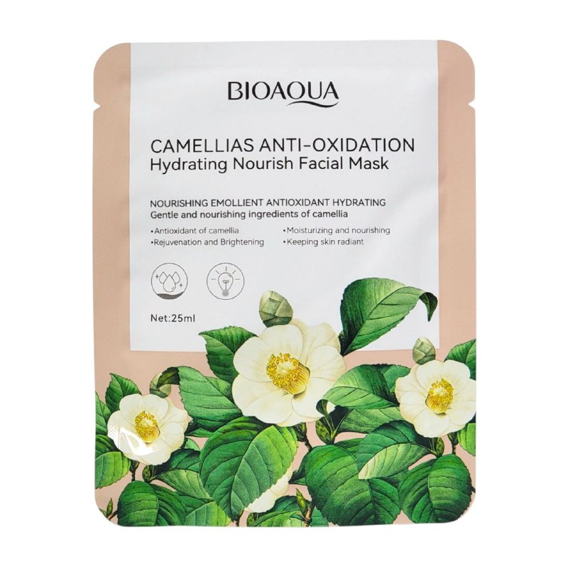 MASCARILLA FACIAL DE TELA HIDRATANTE NUTRITIVA Y ANTIOXIDANTE CON EXTRACTO DE CAMELIA BIOAQUA 25ML