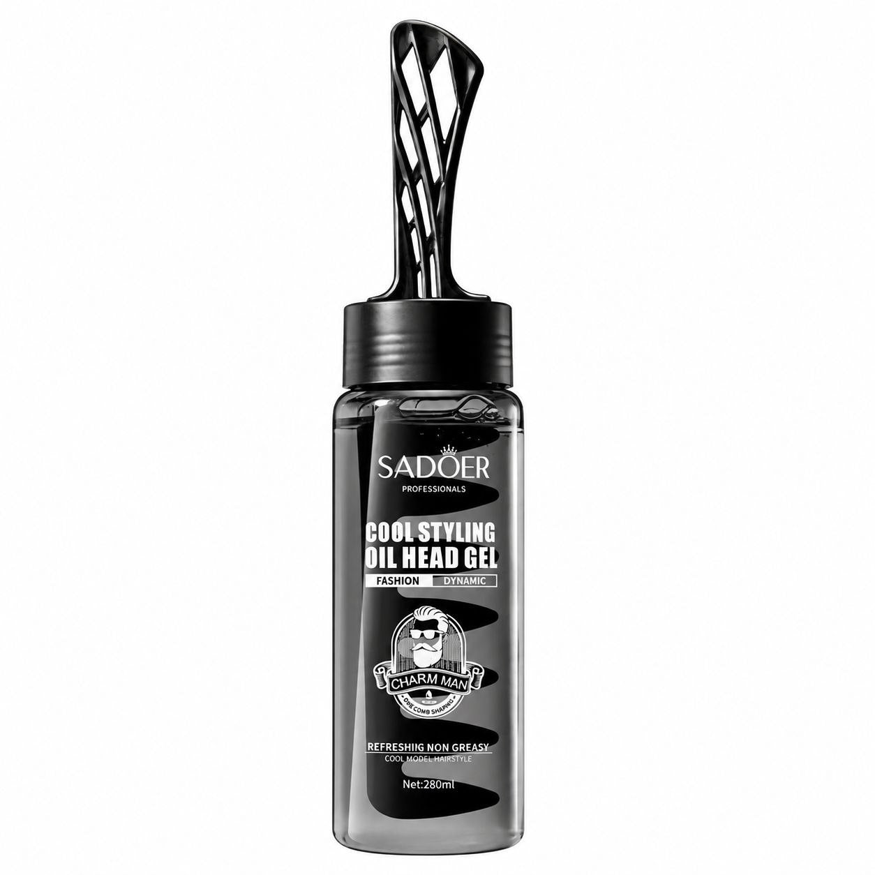 GEL FIJADOR DE ALTA DEFINICIÓN CON SISTEMA DE PEINE APLICADOR INTEGRADO SADOER COOL STYLING OIL HEAD GEL  280 ML