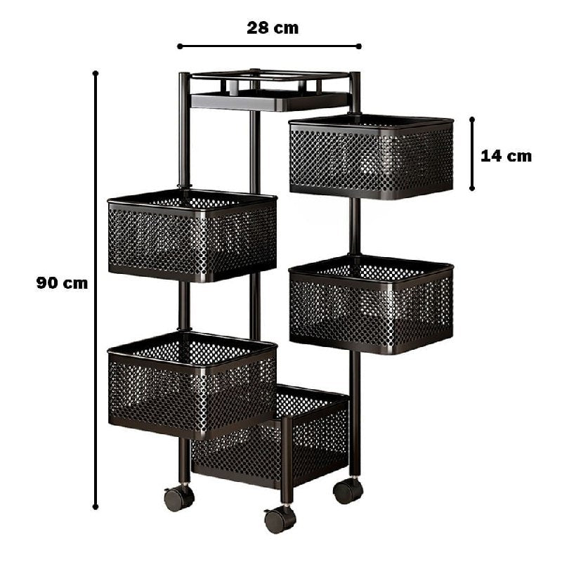 ESTANTE ORGANIZADOR MULTIFUNCIONL GIRATORIO CUADRADO DE 5 NIVELES 90X28CM