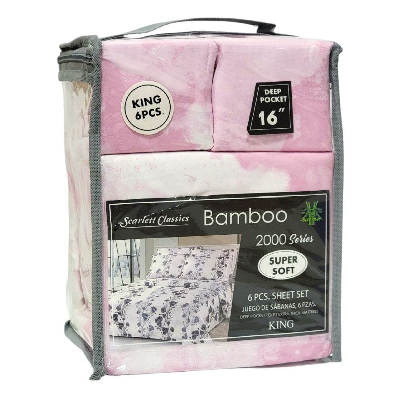 JUEGO DE SABANAS CAMERA DE 6 PIEZAS KING SCARLETT CLASSICS BAMBOO, 25 ESTILOS