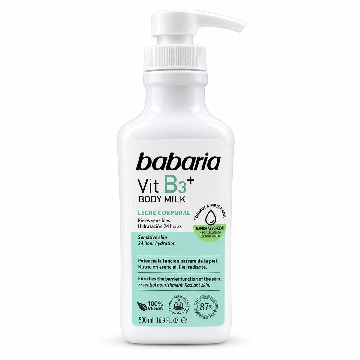 CREMA DE LECHE CORPORAL CON VITAMINA B3 BABARIA 500ML