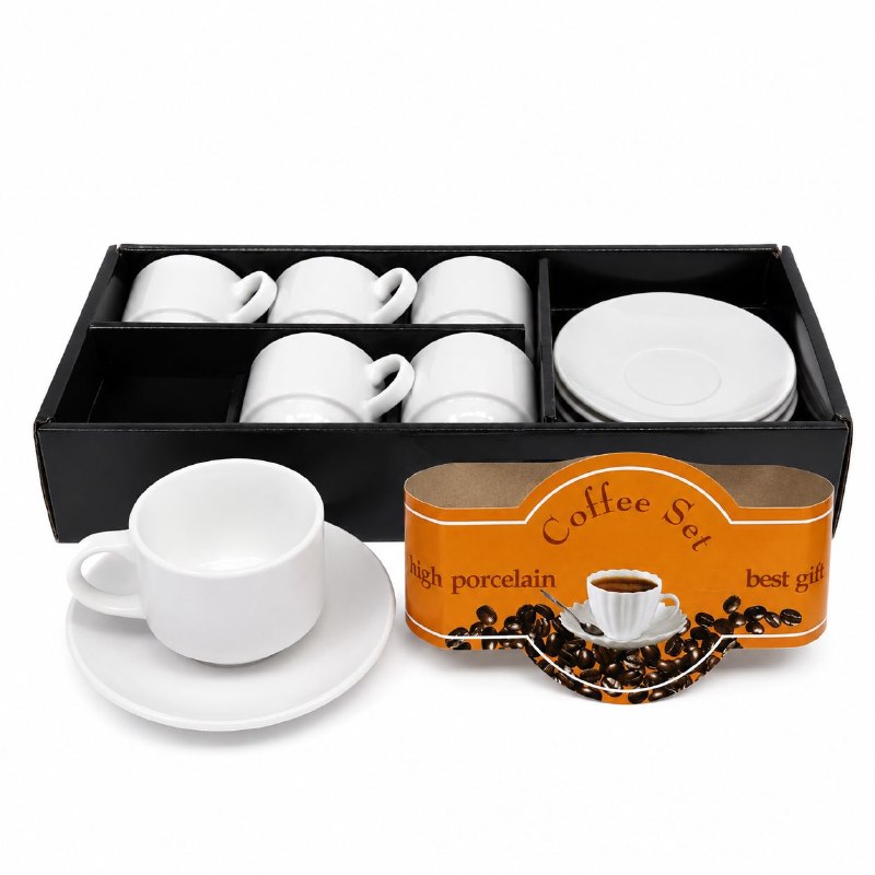 SET DE TAZAS CON PLATOS DE PORCELANA BLANCA PARA TE O CAFE DE 12PCS