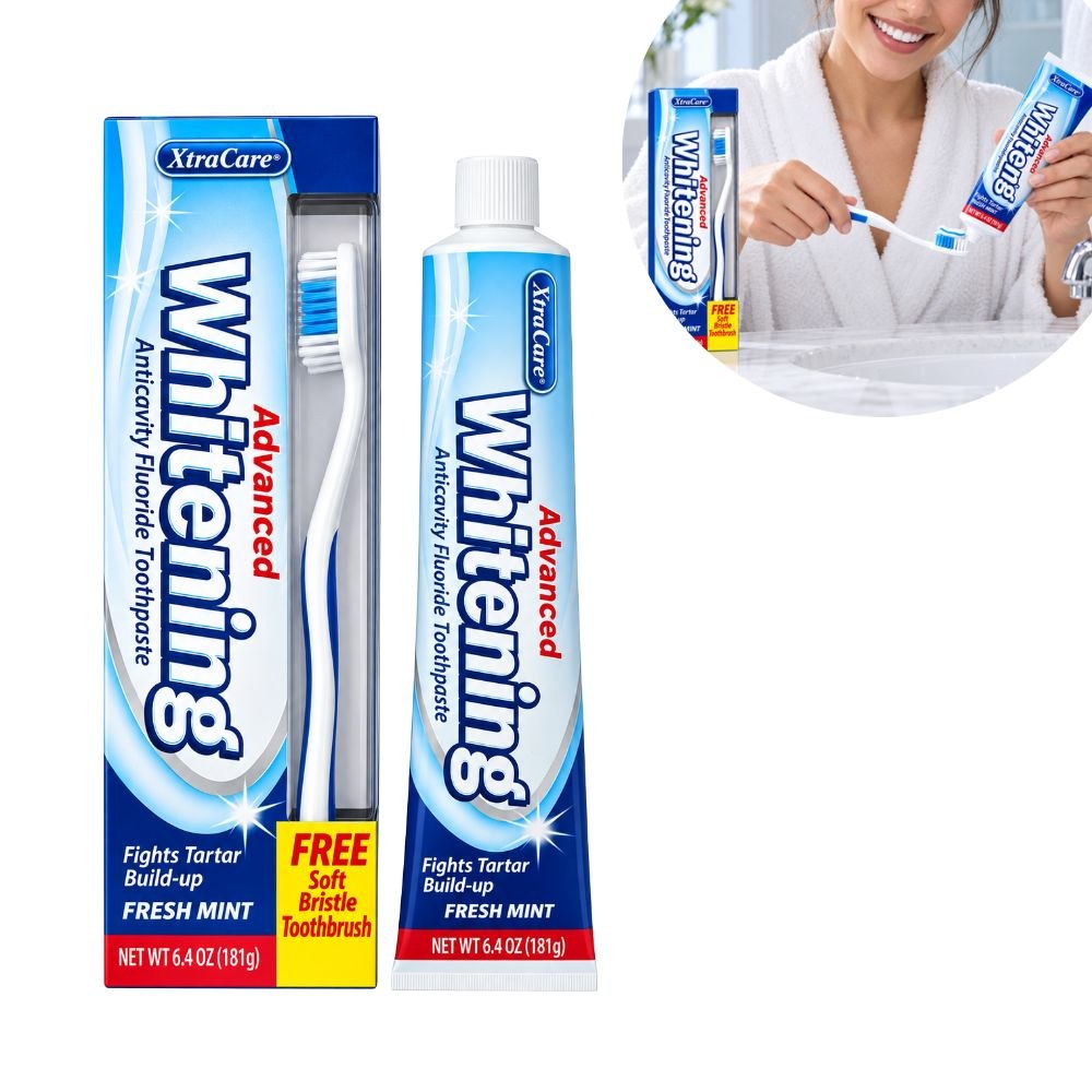 CREMA DENTAL BLANQUEADORA CON FLÚOR Y CEPILLO DENTAL XTRACARE 181G
