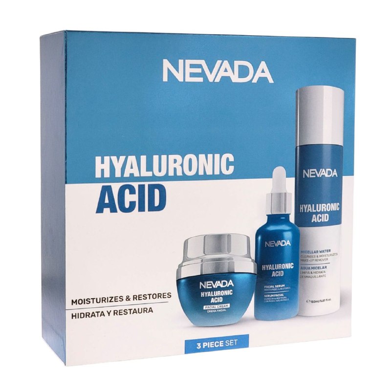 SET DE CUIDADO FACIAL DE ACIDO HIALURONICO DE 3 PIEZAS HIDRATA Y RESTESTAURA NEVADA