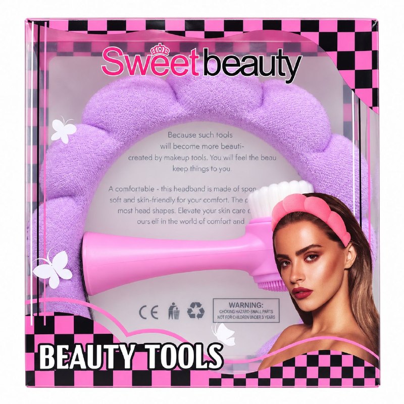 KIT DE CUIDADO FACIAL Y LIMPIEZA DE VINCHA Y CEPILLO FACIAL LIMPIADOR SWEET BEAUTY