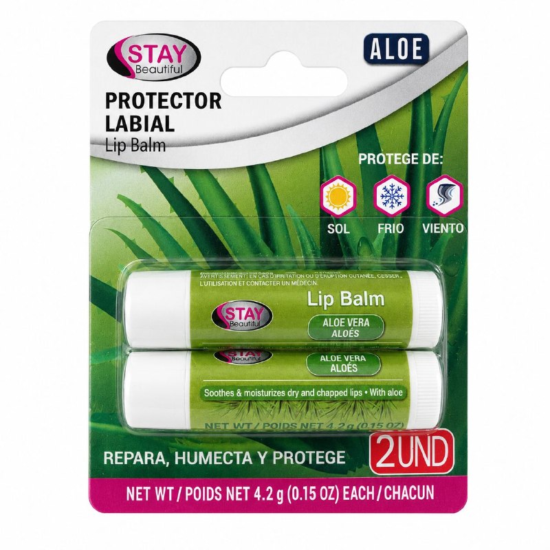 PROTECTOR LABIAL HUMECTANTE REPARADOR CON ALOE VERA STAY BEAUTIFUL 2 UND 4.2G