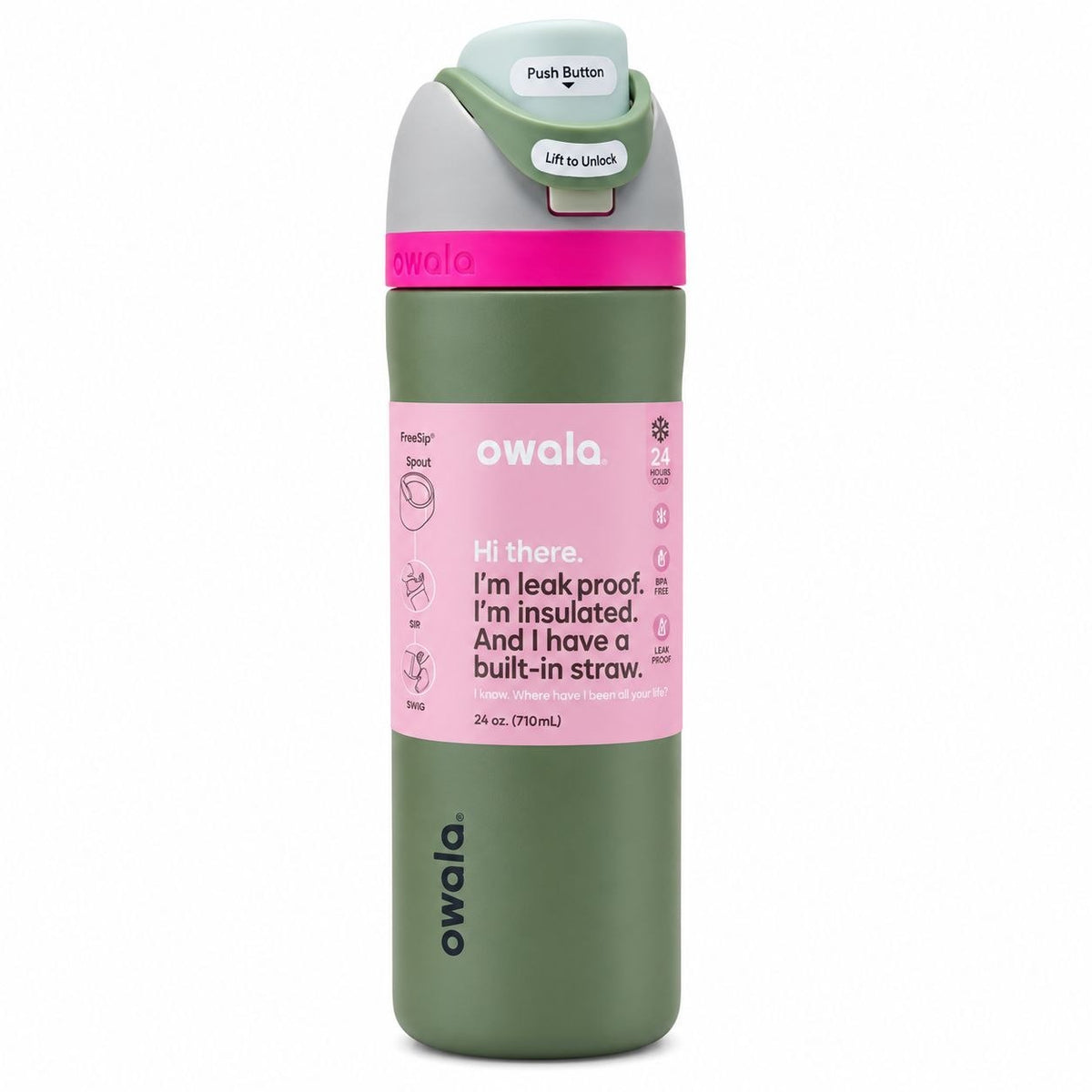 BOTELLA TÉRMICA REUTILIZABLE CON PAJILLA INTEGRADA OWALA 24OZ (710ML)