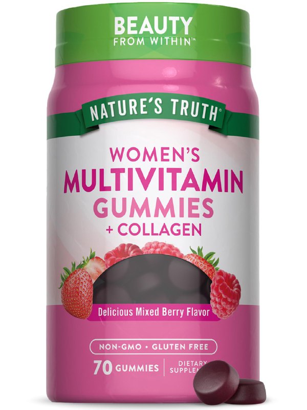 VITAMINAS EN GOMITAS SABOR BAYAS MIXTAS SIN GLUTEN MULTIVITAMINICAS PARA MUJERES Y COLAGENO NATURE S TRUTH 70UND