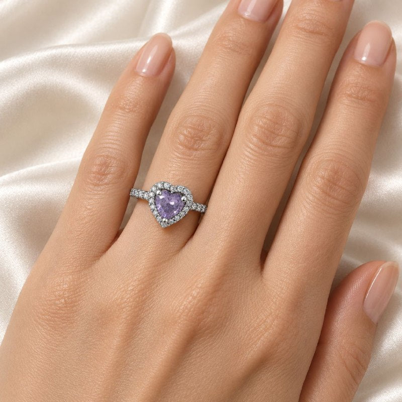 ANILLO DE PLATA 9.25 PARA DAMA CON DISEÑO DE CIRCON EN FORMA DE CORAZON 2.3G