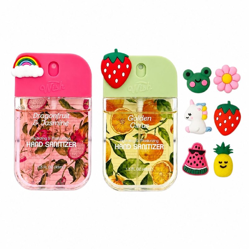 SET DE 2 SPRAY DESINFECTANTES DE MANOS HUMECTANTES CON AROMA Y 8 PINES WISH 45ML
