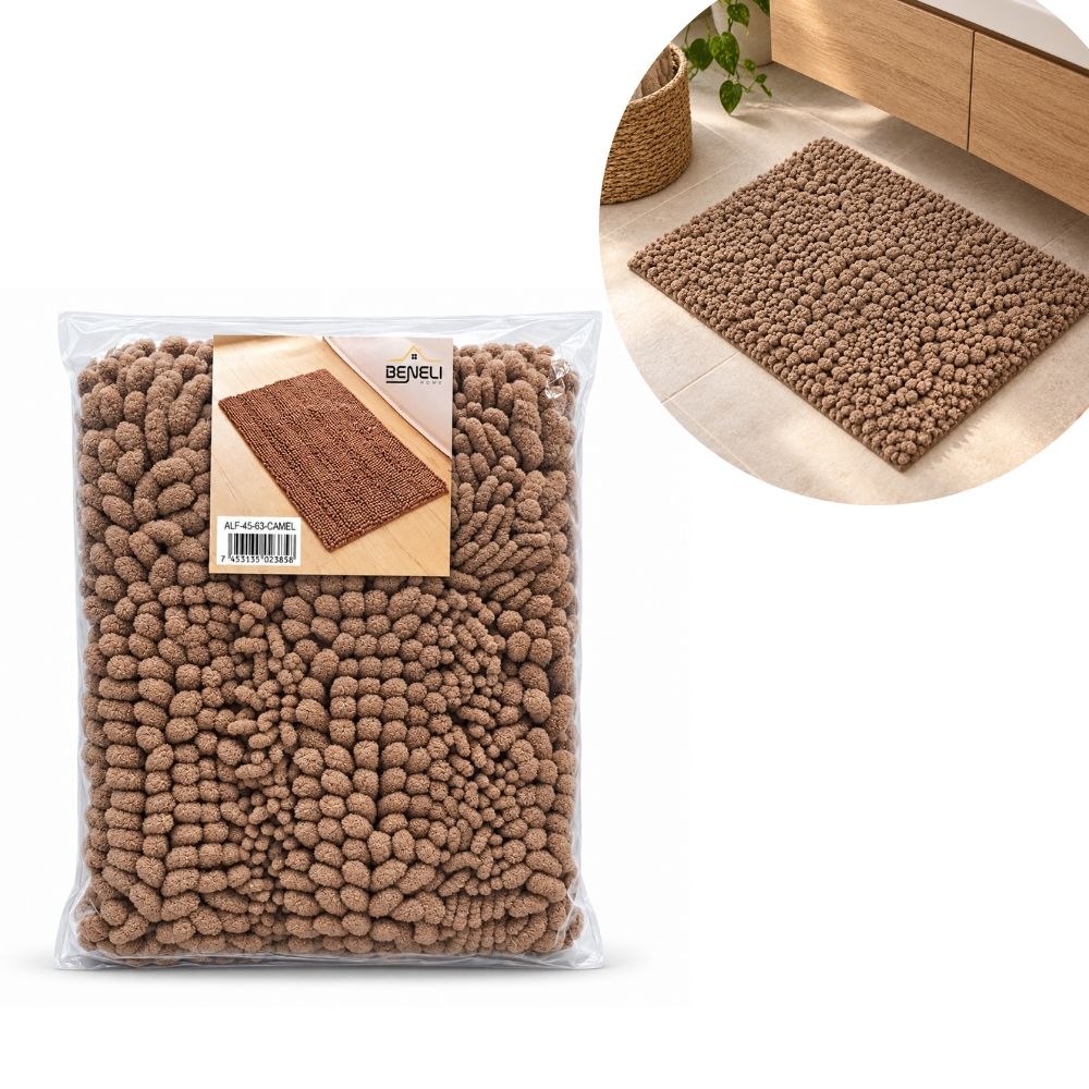 ALFOMBRA DE BANO TEXTURIZADA COLOR CAMEL BENELI HOME 61X44CM