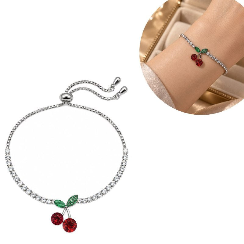 PULSERA DE ENCHAPE PARA DAMA CON DISEÑO DE CEREZA 18CM