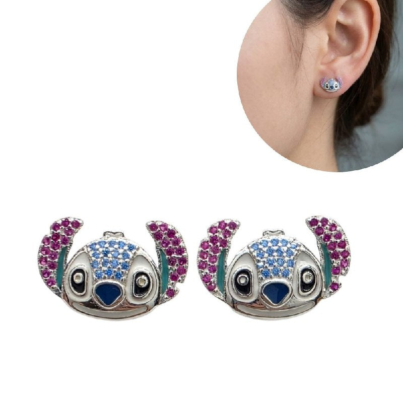 ARITOS DE PLATA 9.25 CON DISEÑO DE STITCH MEDIDA: 1CM PESO: 2.9G