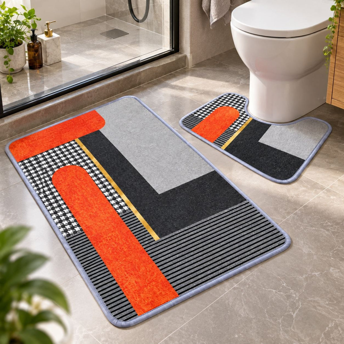 SET DE ALFOMBRAS PARA BAÑO SUAVES Y DECORATIVAS 2PCS DOOR MAT 80X50CM Y 18X18CM