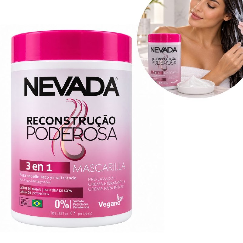MASCARILLA CAPILAR 3 EN 1 RECONSTRUCCIÓN PODEROSA ACEITE DE ARGÁN Y PROTEÍNA DE SOYA NEVADA 1000ML