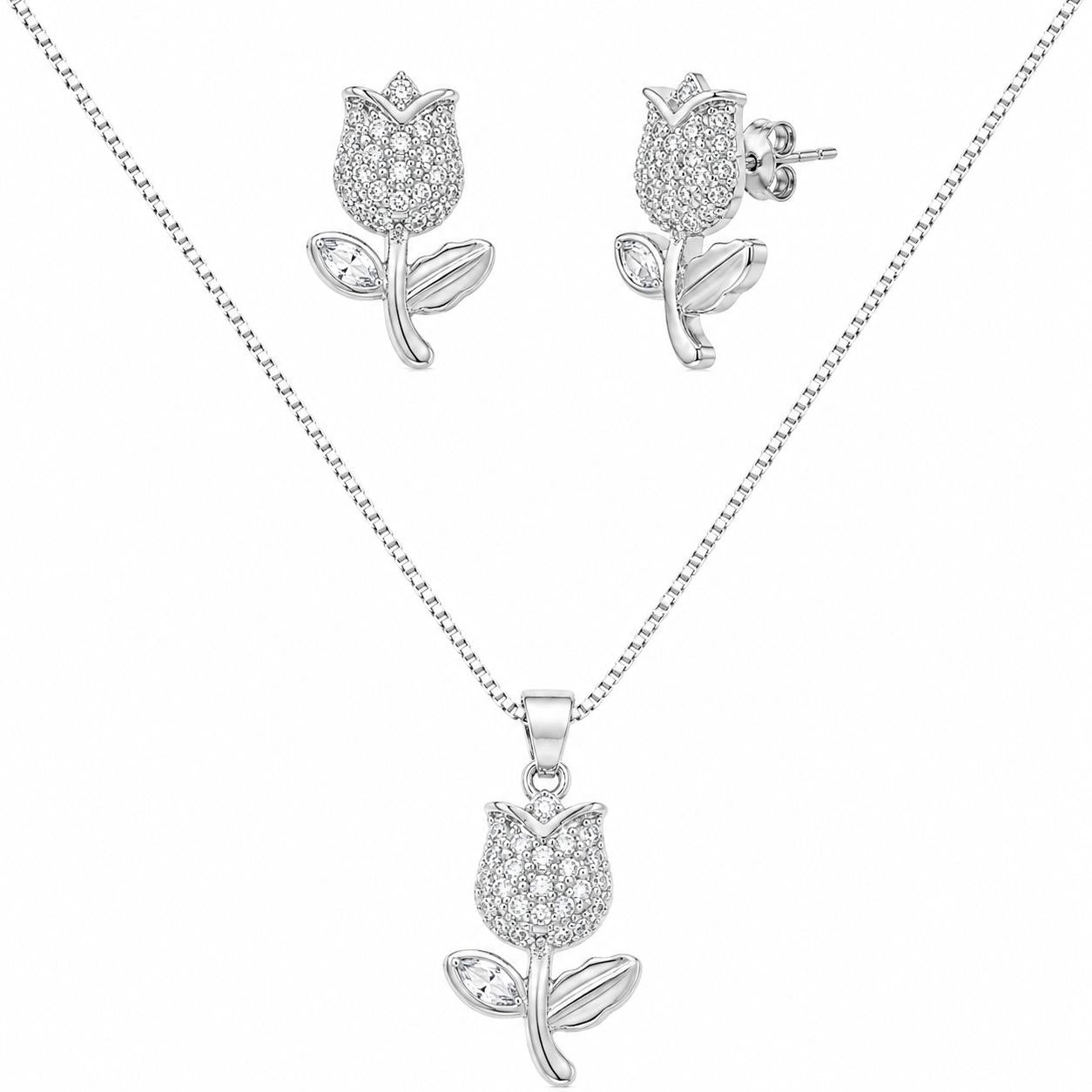 SET DE ENCHAPE PARA DAMA CON DISEÑO DE TULIPÁN CON CRISTALES
