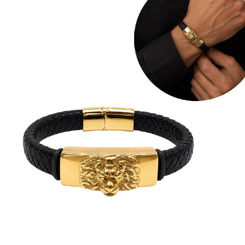 PULSERA DE ENCHAPE PARA CABALLERO CON DISEÑO DE LEON 22CM