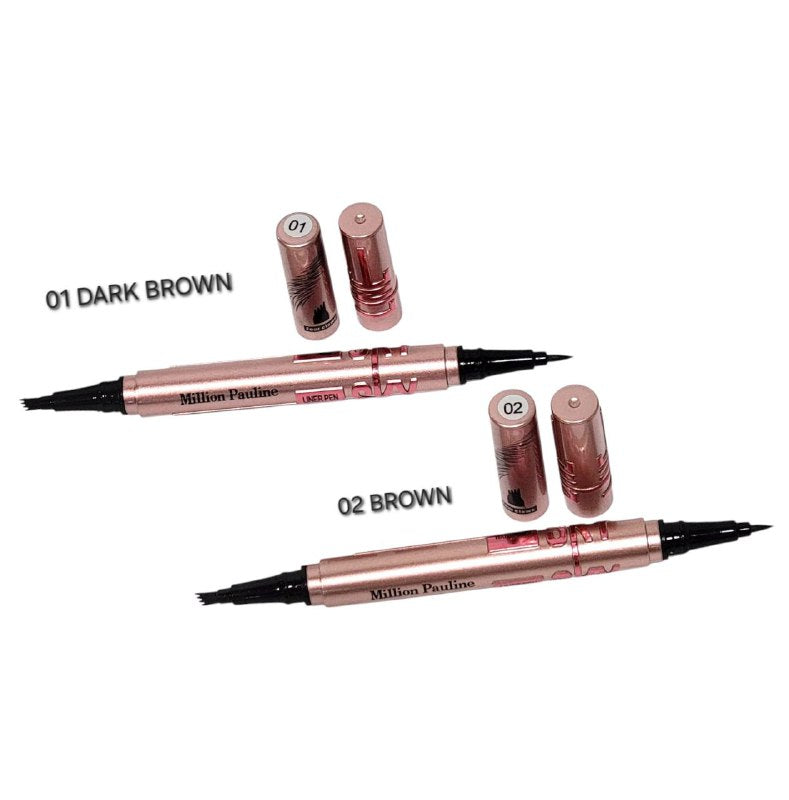 LAPIZ DELINEADOR 2 EN 1 DE OJOS Y CEJAS RESISTENTE AL AGUA TEXTURA SEDOSA Y BRILLO SATURADO EFECTO OJOS GRANDES MILLION PAULINE 0.8+0.8ML (DUPE DE MAYBELLINE)
