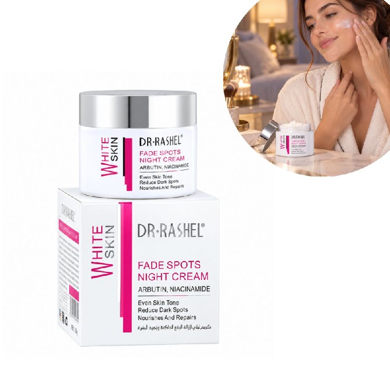 CREMA FACIAL DE NOCHE BLANQUEADORA NUTRITIVA Y REPARADORA CON ARBUTINA Y NIACINAMIDA DR RASHEL 50G