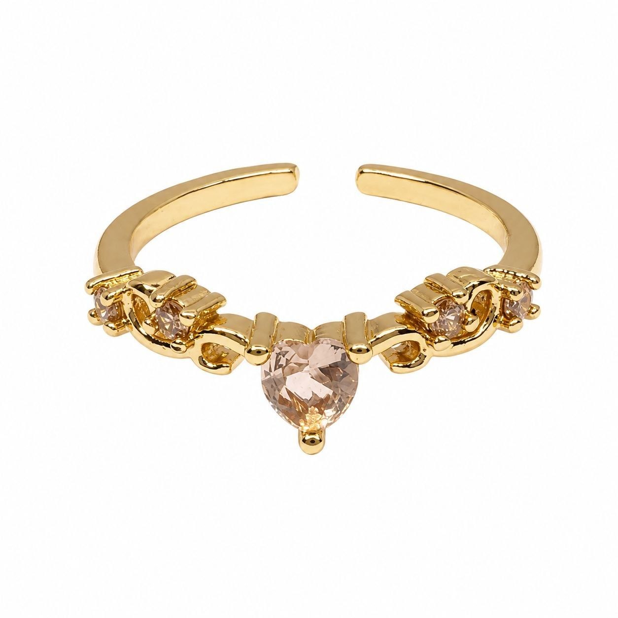 ANILLO DE ENCHAPE PARA DAMA CON DISEÑO DE CORAZÓN Y CIRCONES TONO CHAMPAGNE