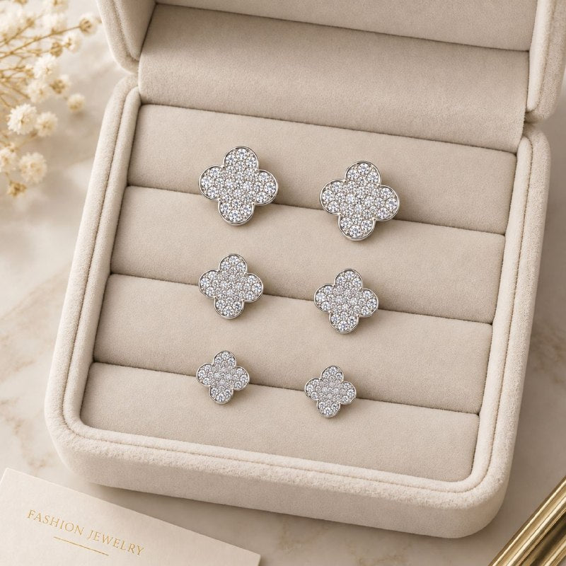 SET DE ARITOS DE ENCHAPE PARA DAMA CON DISEÑO DE FLOR (DUPE DE VAN CLEEF)