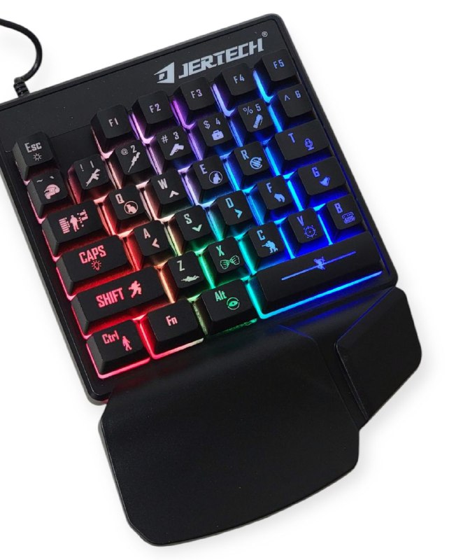 TECLADO DE UNA MANO, EFECTO DESLUMBRANTE FRESCO, TECLA TALLADA, SOPORTE ERGONOMICO PARA MANOS, TECLAS ALTAS Y BAJAS JERTECH DOMINATE GK10