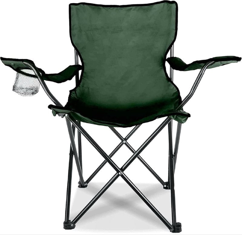 SILLA PLEGABLE DE CAMPING CON REPOSA BRAZOS Y PORTA VASOS, DE TUBO DE ACERO RESISTENTE Y TELA DE POLIESTER CON REVESTIMIENTO DE PVC, 18X32 PULGADAS, CAPACIDAD 200LBS , 5 COLORES