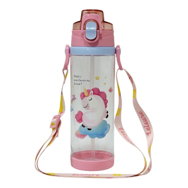 BOTE DE AGUA INFANTIL CON CORREA Y PAJILLA PARA NIÑOS 24X7CM