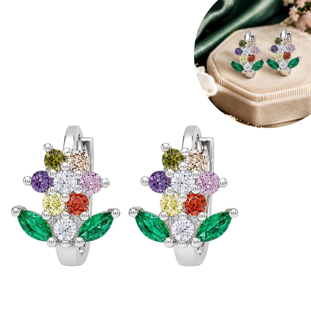 ARGOLLAS DE ENCHAPE PARA DAMA CON DISEÑO DE FLOR MULTICOLOR