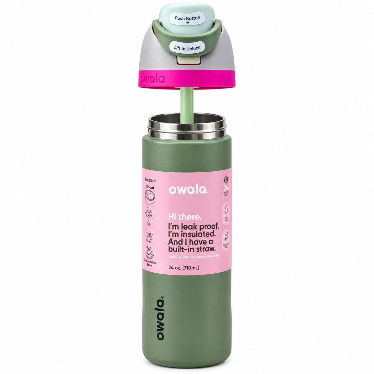 BOTELLA TÉRMICA REUTILIZABLE CON PAJILLA INTEGRADA OWALA 24OZ (710ML)