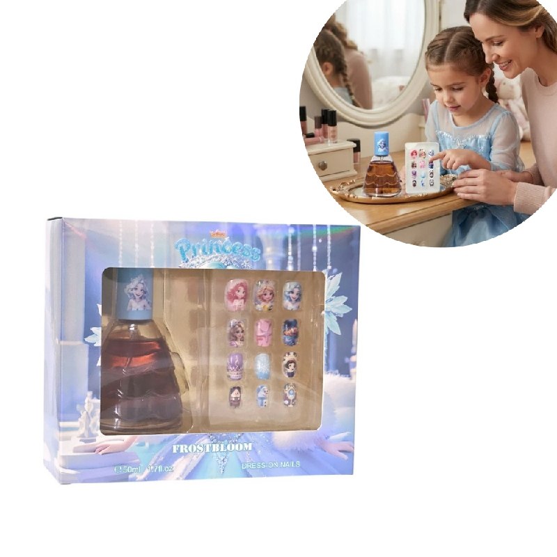 SET PRINCESS FROSTBLOOM EDT 50ML, Y SET DE 12 UÑAS POSTIZAS
