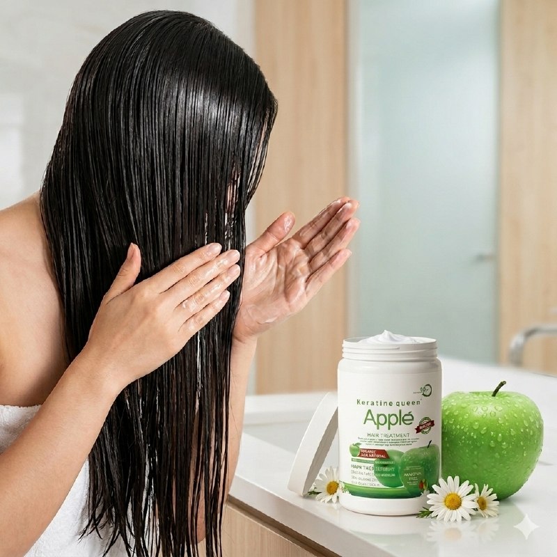 TRATAMIENTO CAPILAR INTENSIVO DE MANZANA QUE DA VITALIDAD Y FRESCURO KERATINE QUEEN 283.5G