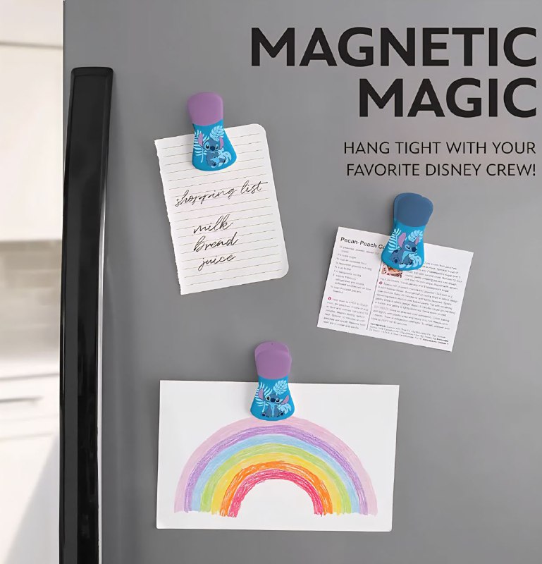 JUEGO DE CLIPS PARA ALIMENTOS, CLIPS MAGNETICOS PARA BOLSAS CON TEMATICA DE DISNEY STITCH PAQ DE 6 UND