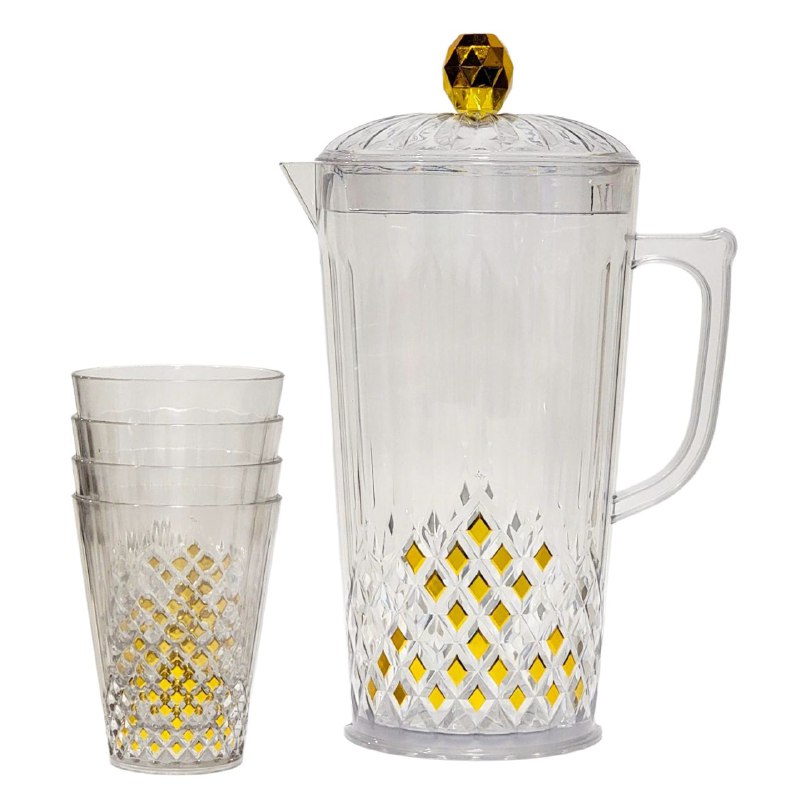 RECIPIENTE PICHEL JARRA DE ACRILICO PARA JUGO, ETC, DE 2 LITROS CON 4 VASOS WATER JUG